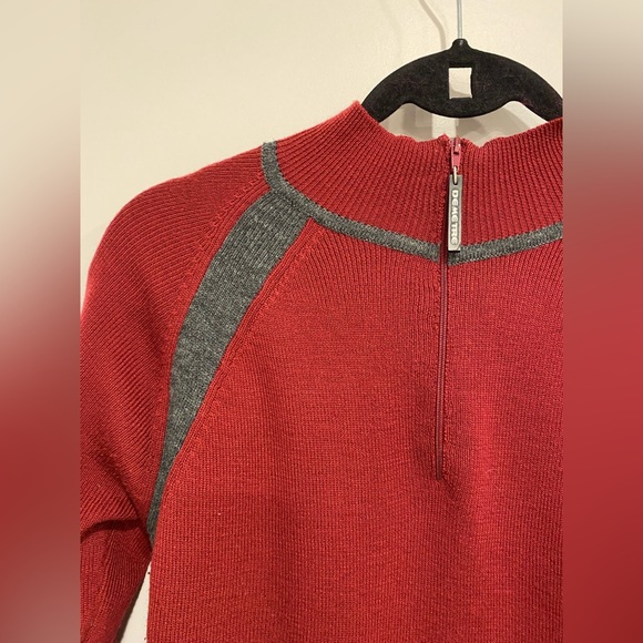 VTG Unisex 70s/80s Ski Sweater 3/4 Zip Deep Red & Gray Demetre - Picture 3 of 6